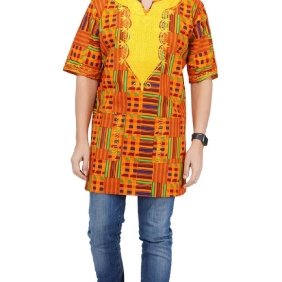 African Kente Dashiki 100% Cotton Free & Plus Size - Picture 2 of 5